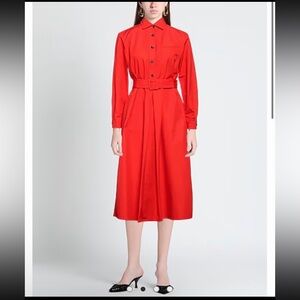 Kiton Cotton Button Front Midi Shirtdress in Red